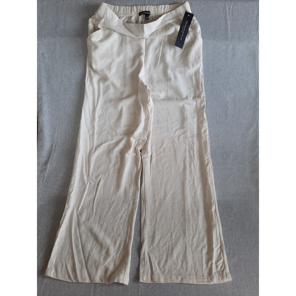 Elizabeth & Nicole Women's XL Cream Rayon/Linen Stretch Waistband Wide-leg Pants